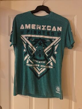 American Fighter Teal Graphic Short Sleeve Tee with White and Dark Teal Print